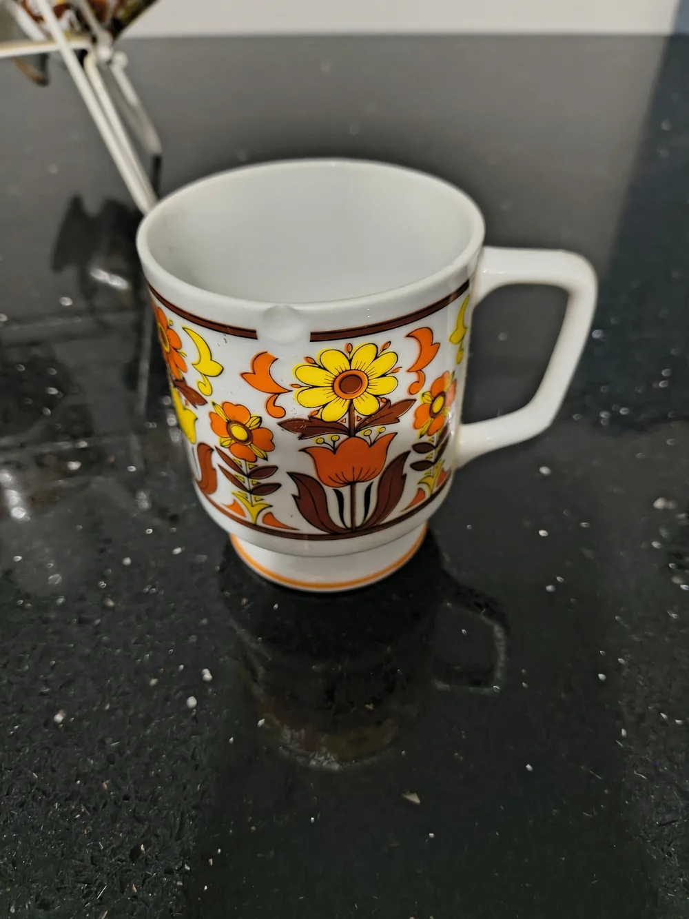 Vintage Floral Ceramic Tea or Coffee Set in White with Orange and Yellow Accents